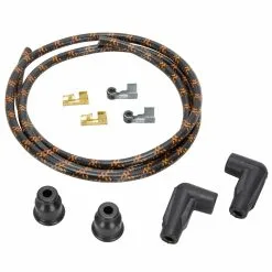 Lowbrow Customs 7mm Cloth 90 Degree Spark Plug Wire Sets - Black W/ Orange Tracers