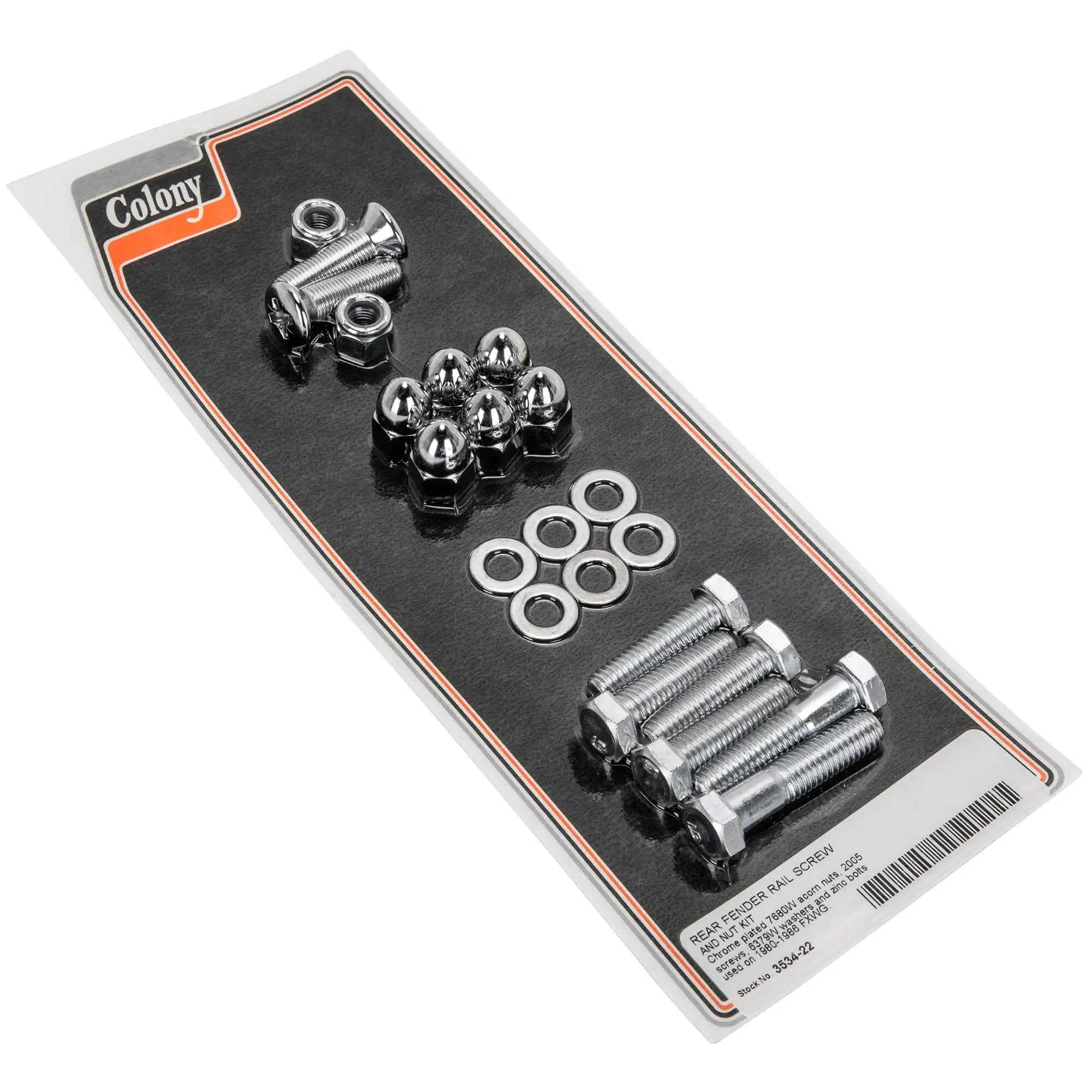 Colony #3534-22 Rear Fender Rail Screw And Chrome Plated Acorn Nut Kit 1980-86 Harley-Davidson FXWG