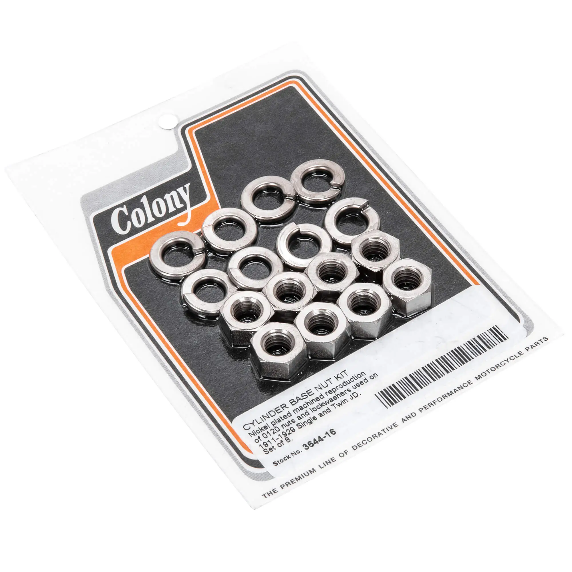 Colony #3644-16 Cylinder Base Nut Kit - Nickle Plated - 1911-1929 Harley-Davidson JD